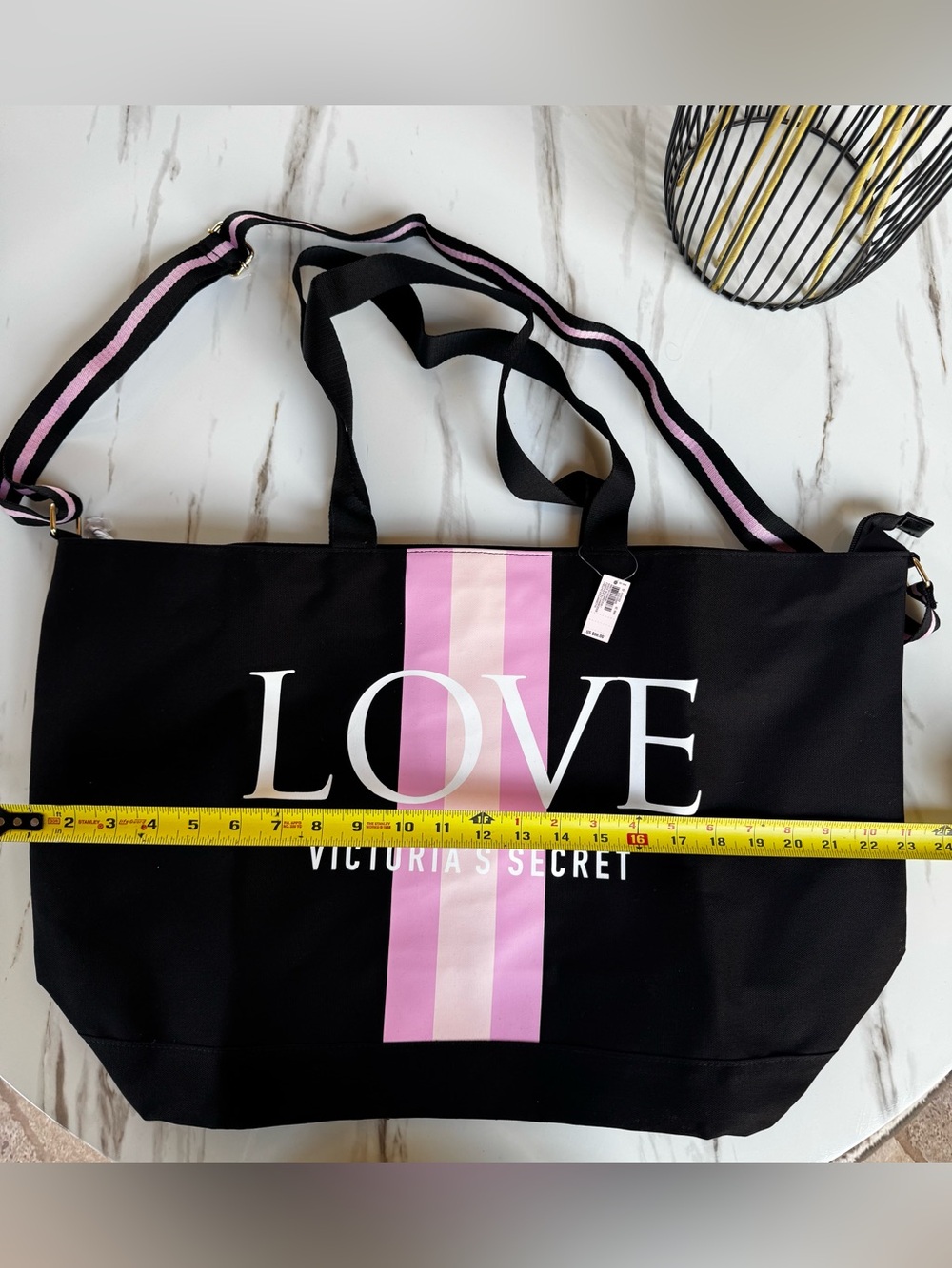 Victoria's Secret Black Tote with Pink Center Stripe and LOVE Logo - Picture 5 of 10